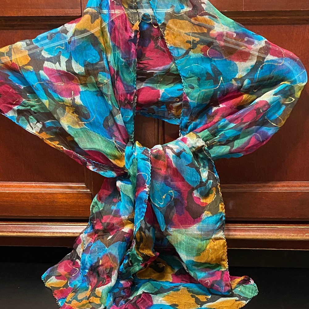 Colorful vintage bright colored Sheer 61” x 12” Scarf